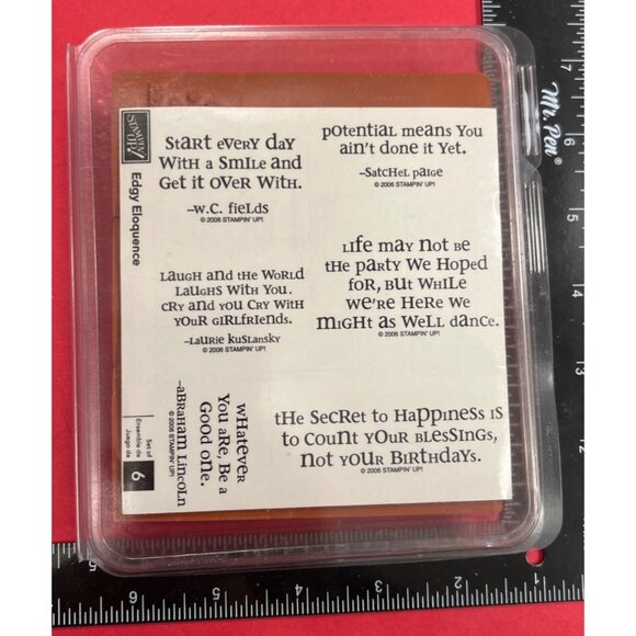 HTF Rare Stampin Up Edgy Eloquence Wood Mounted Rubber Stamp Set - Picture 1 of 2